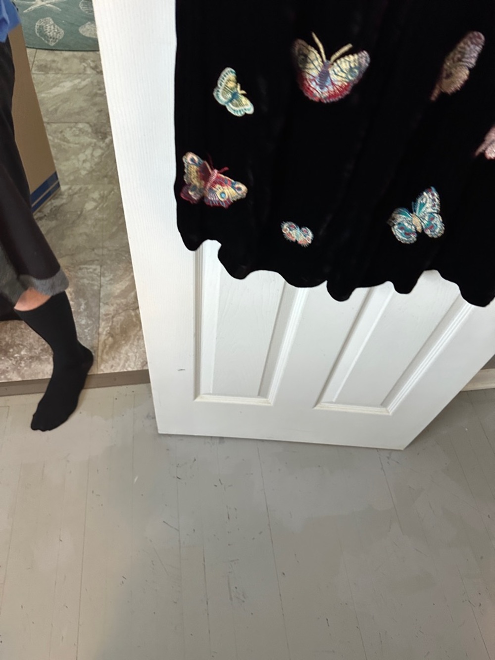 Johnny Was Black Velvet pant with Multicolor Butterfly Embroidery - Picture 2 of 6